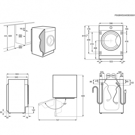 AEG Einbau-Waschmaschine LAVAMAT LR8BI7480 Weiss